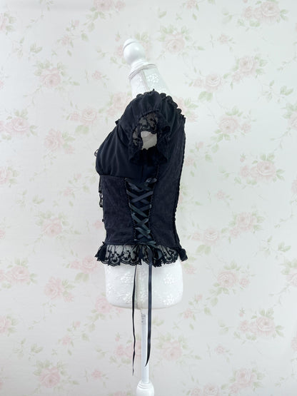 axes femme 2 Way Shoulder Laced Up Top (Black)