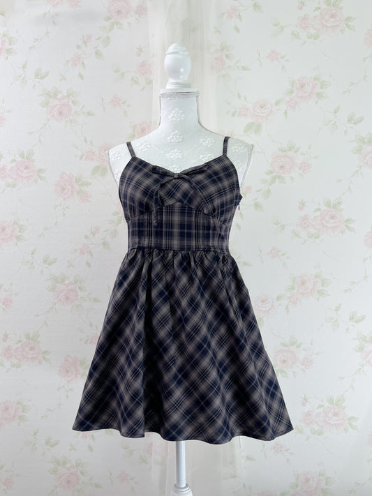 GRL Corset Camisole Checked Dress (Navy)