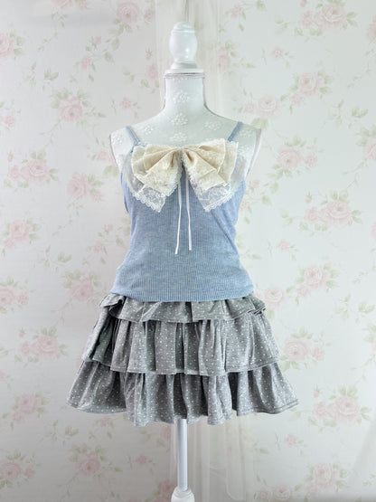 Polka Dot Tiered Skirt (Gray)