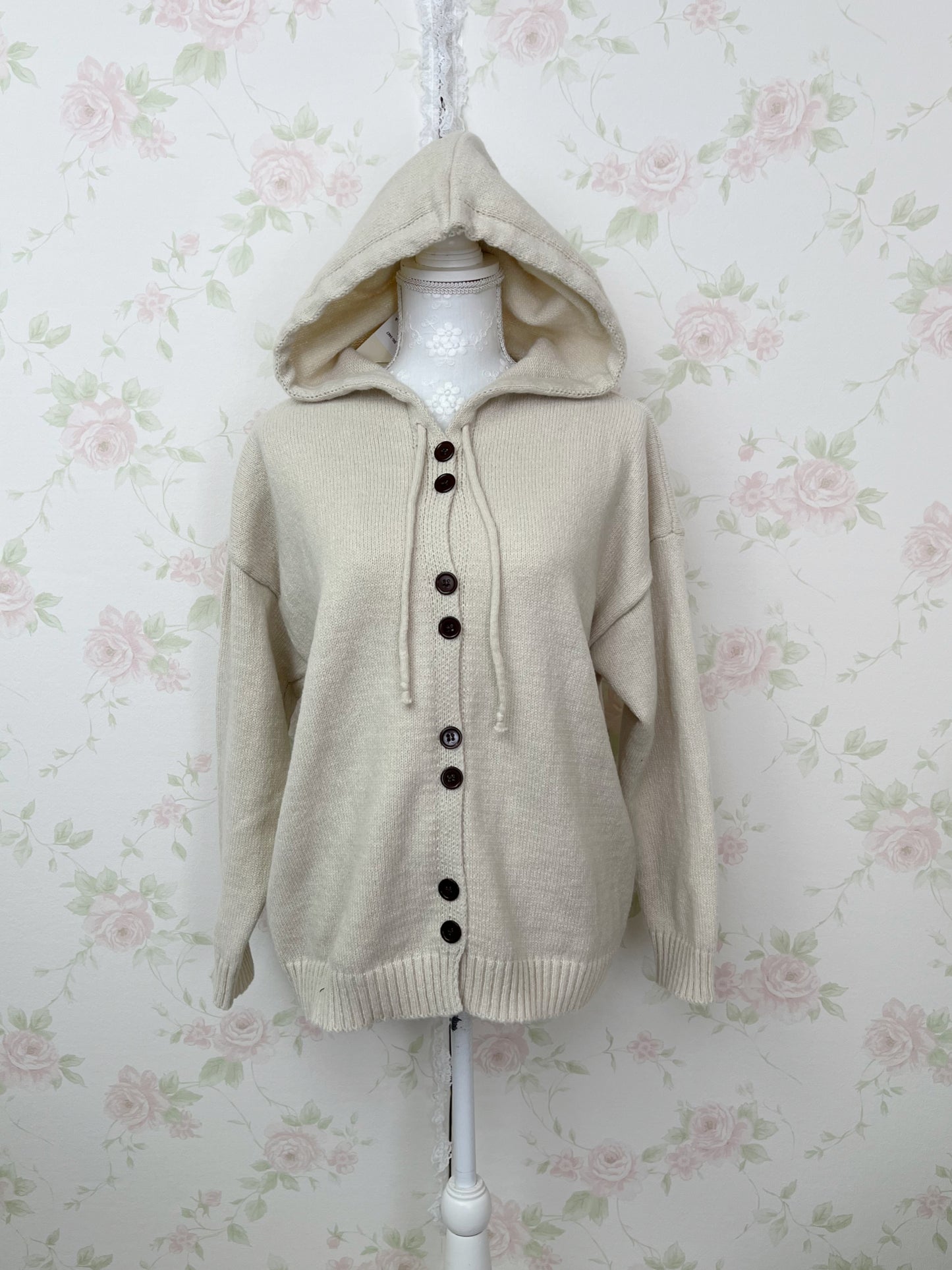 Loose Sleeve Shoujo Knit Hoodie (Oat Meal)