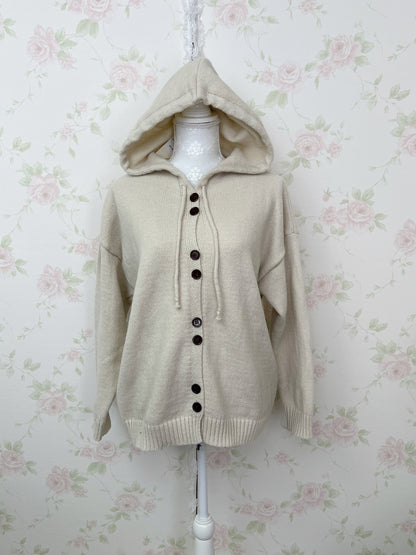 Loose Sleeve Shoujo Knit Hoodie (Oat Meal)