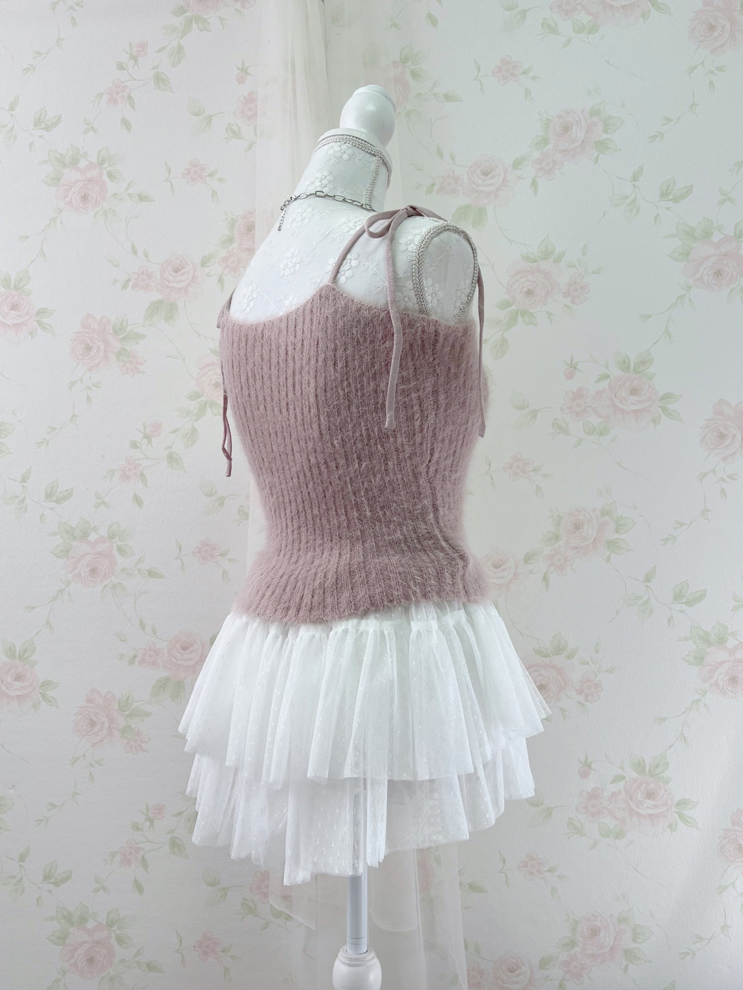 GRL Shaggy Camisole Set Cardigan (Pink)