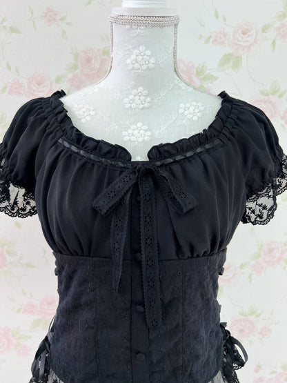 axes femme 2 Way Shoulder Laced Up Top (Black)