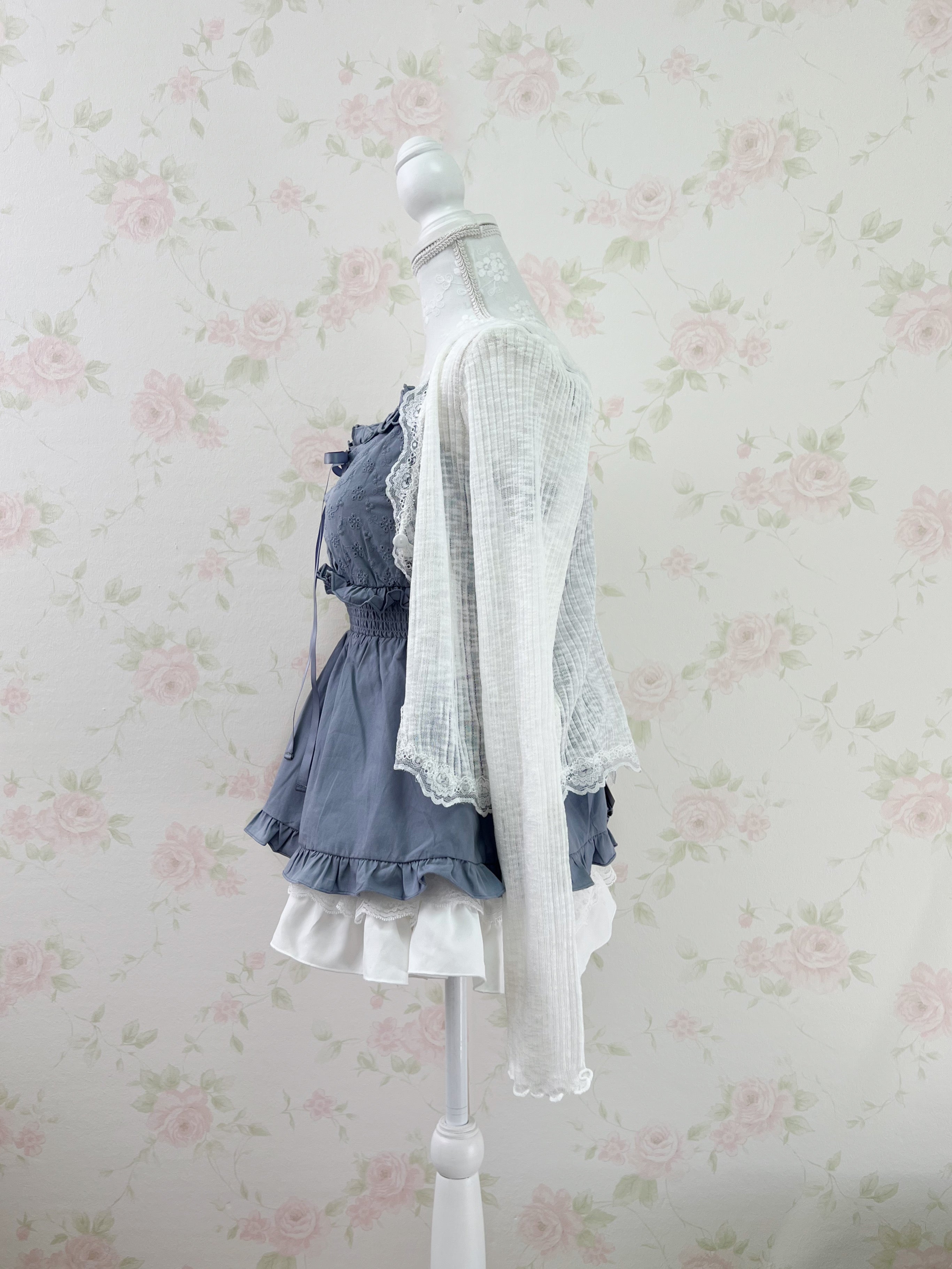 Cotton Floral Embroidery Camisole (Blue)