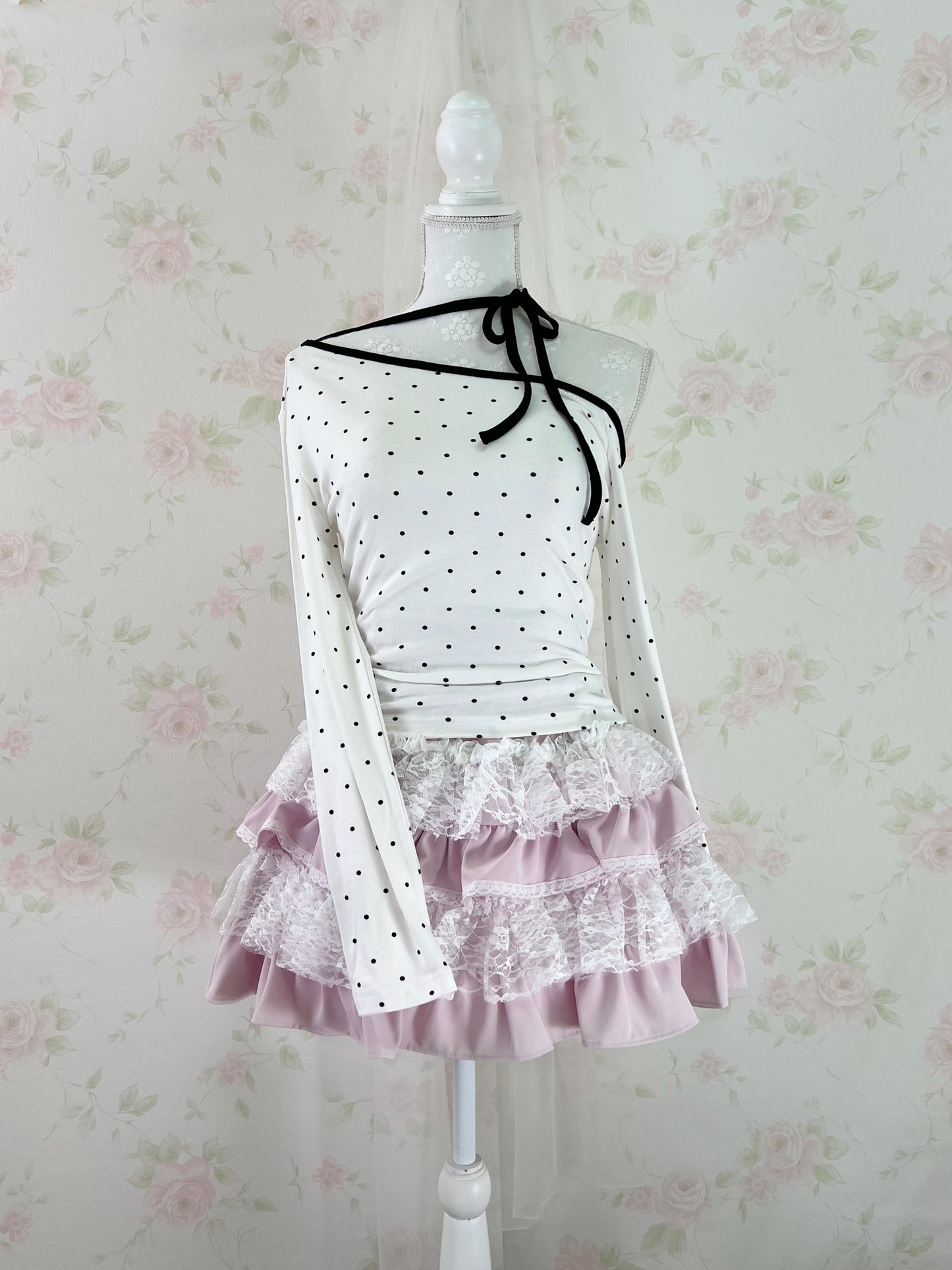 One Shoulder Polka Dot Top (White)
