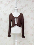 Crocheted Front String Cardigan (Chocolate)