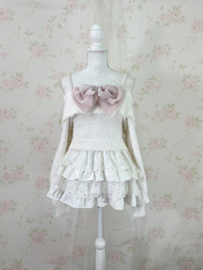 GRL Pearl Strap Off Soulder Sweater (White)