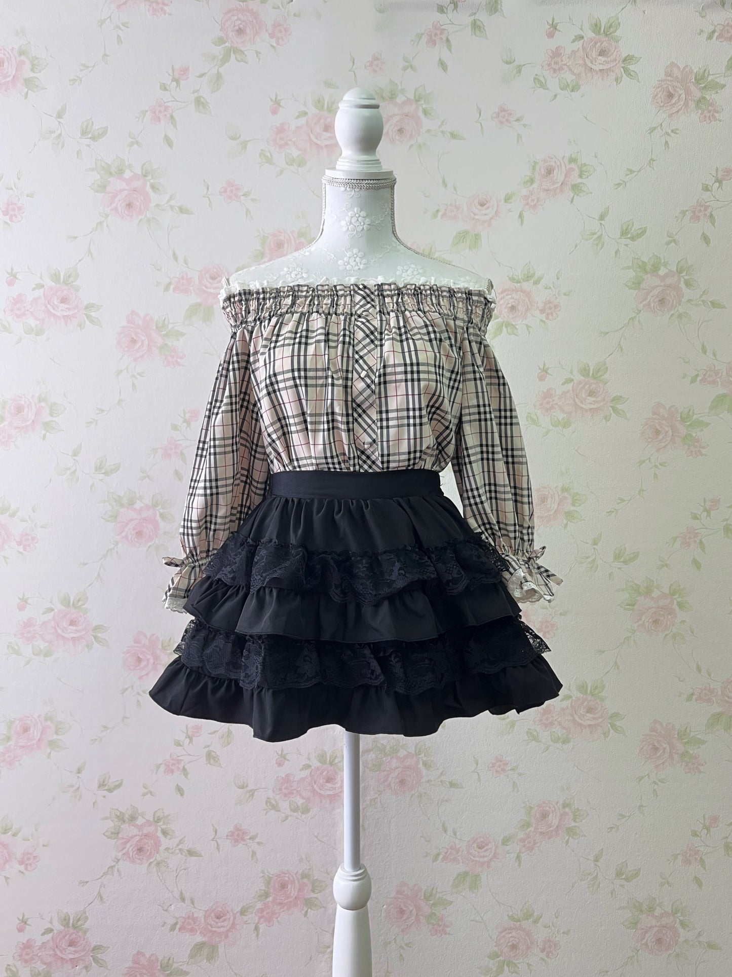 Honey Cinnamon Off Shoulder Checked Top