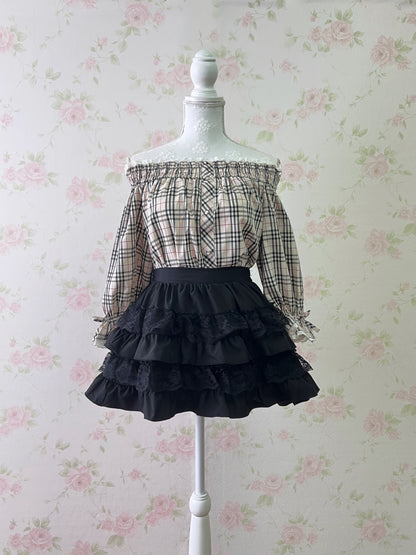 Honey Cinnamon Off Shoulder Checked Top