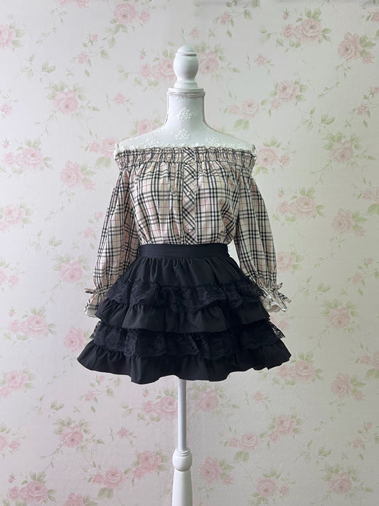 Honey Cinnamon Off Shoulder Checked Top