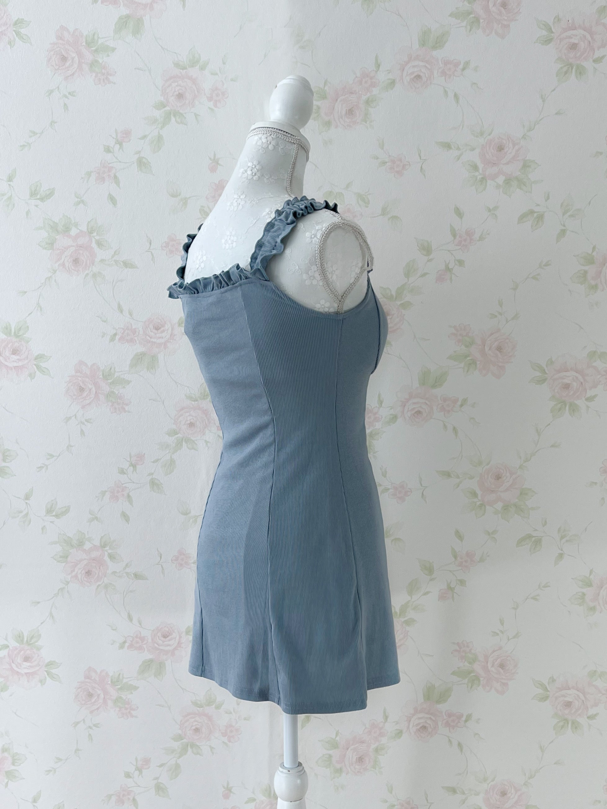 GRL Dolly Frilled Strap Dress (Blue)