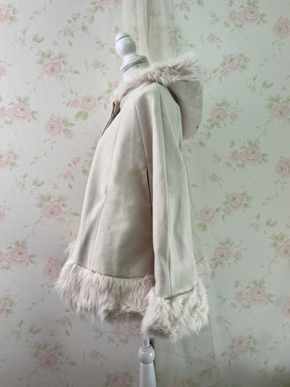 GRL Fake Fur Hood Poncho Coat (Ivory)