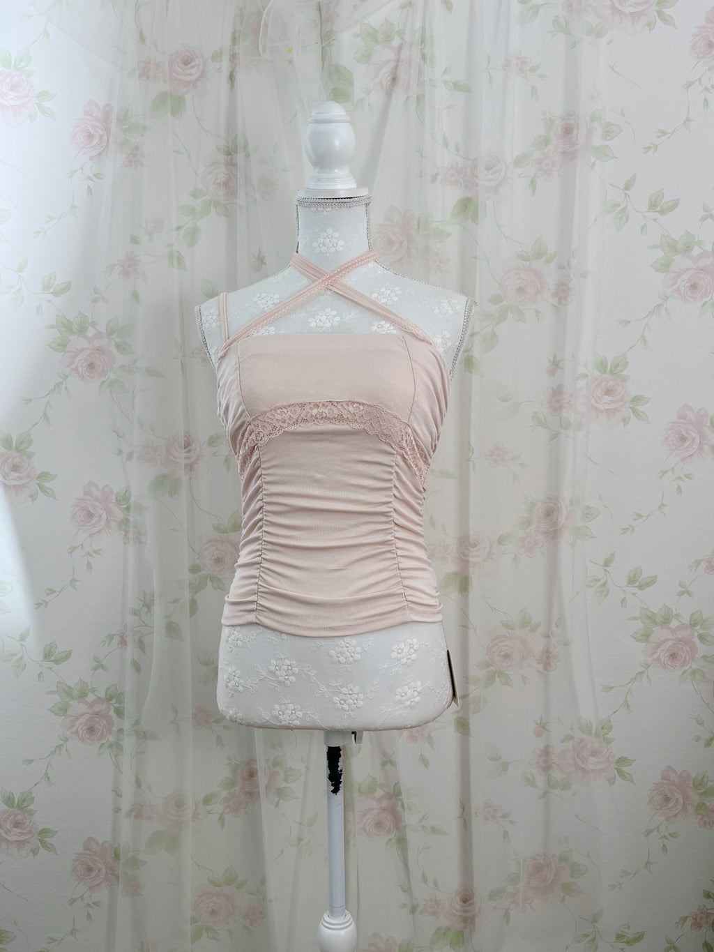 One Shoulder Crossed Halter Neck Top (Pink)