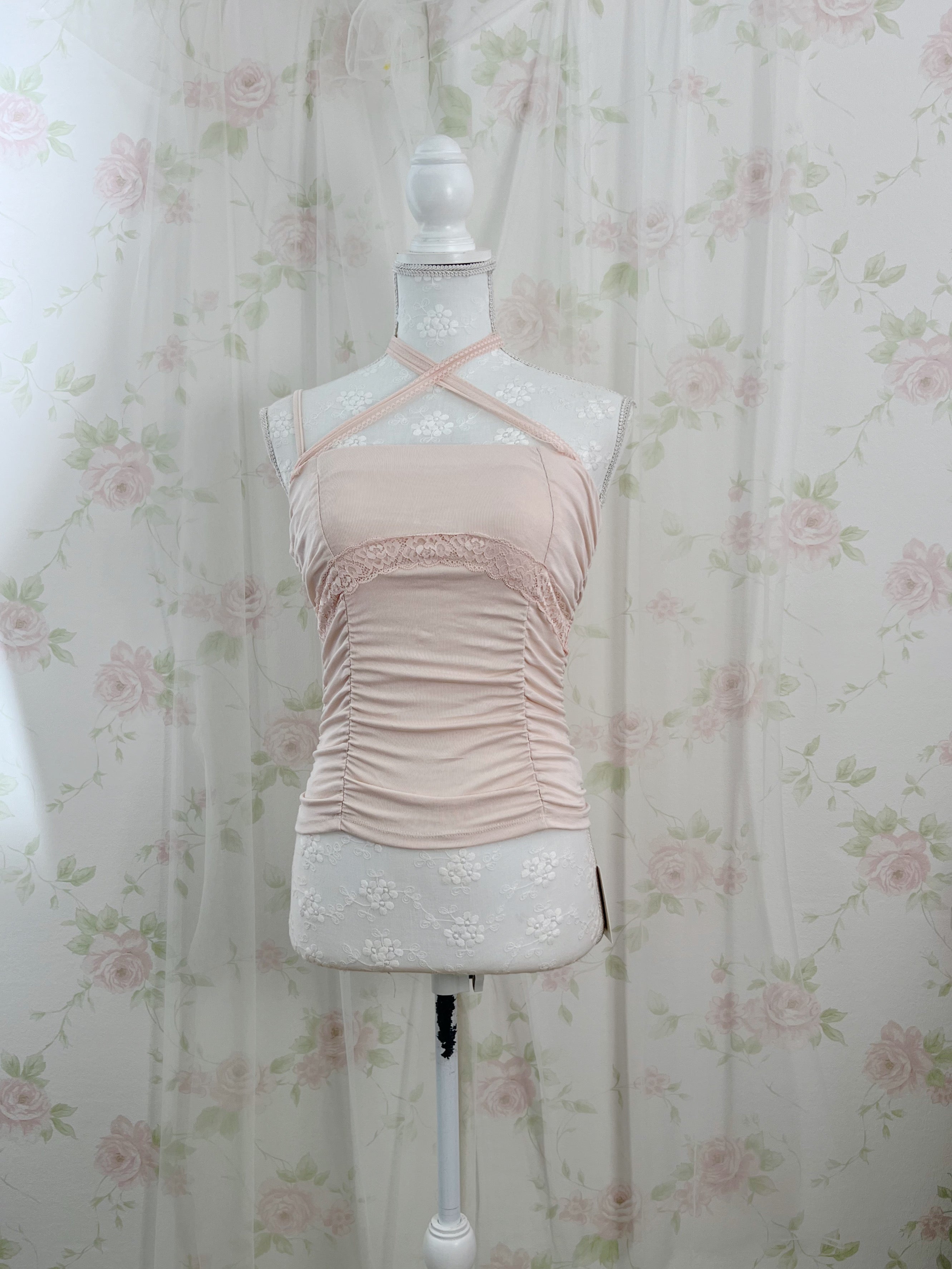 One Shoulder Crossed Halter Neck Top (Pink)