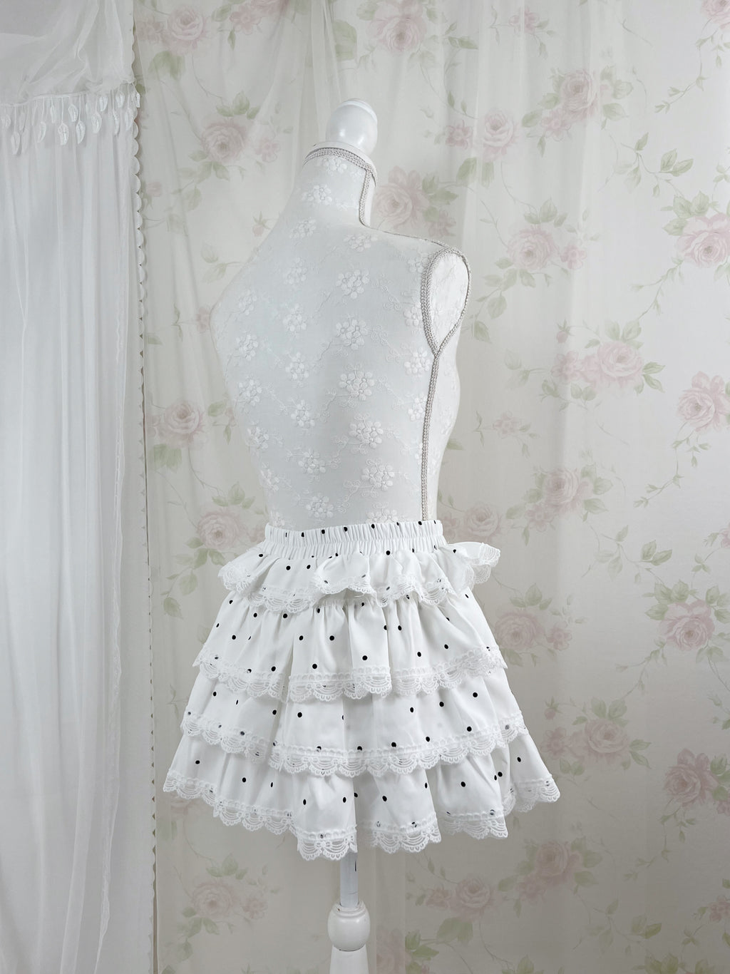 Tiered Polka Dot Skirt (White)