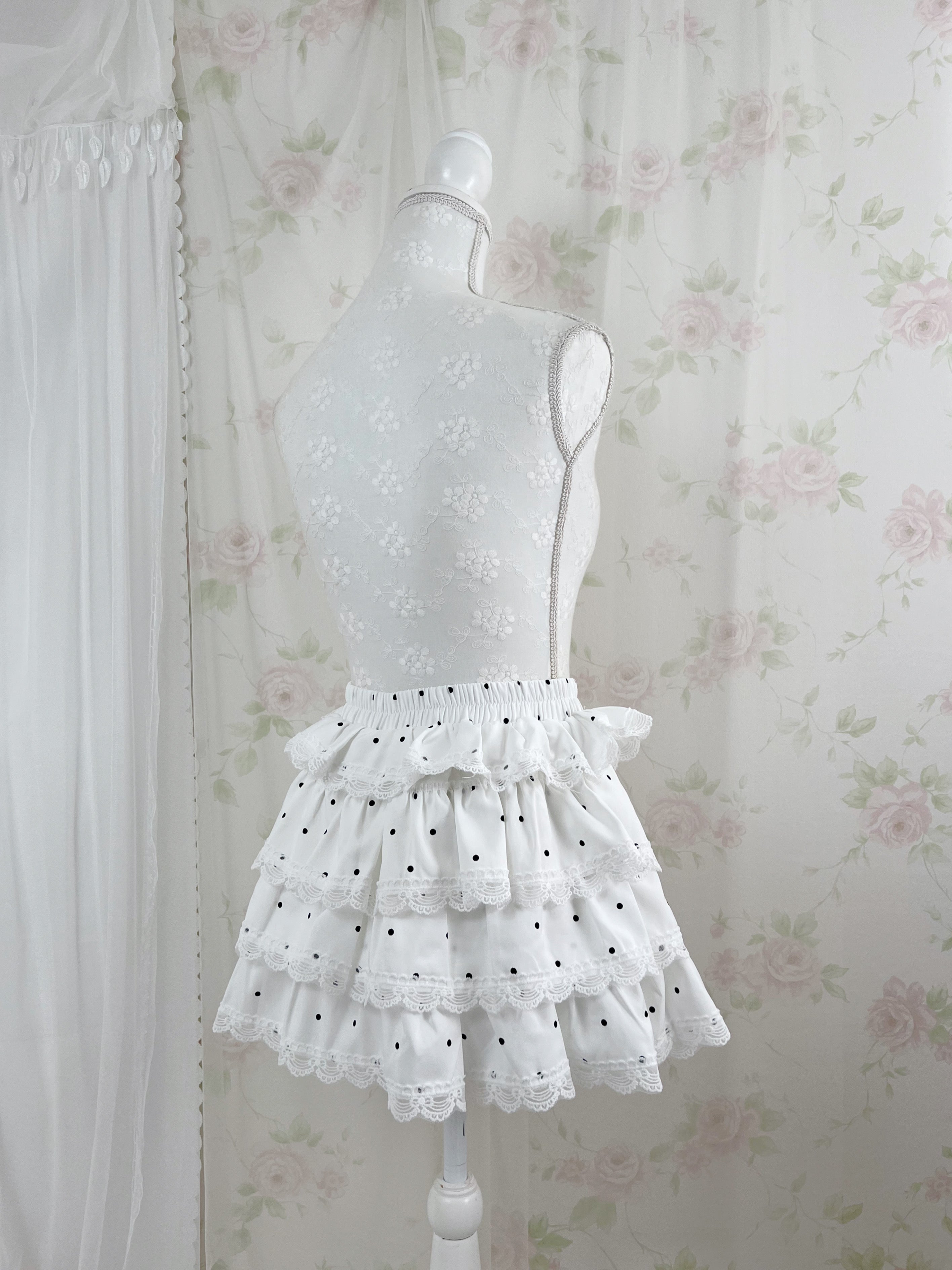 Tiered Polka Dot Skirt (White)