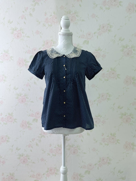 OLIVE des OLIVE Polka Dot Lace Collar Blouse