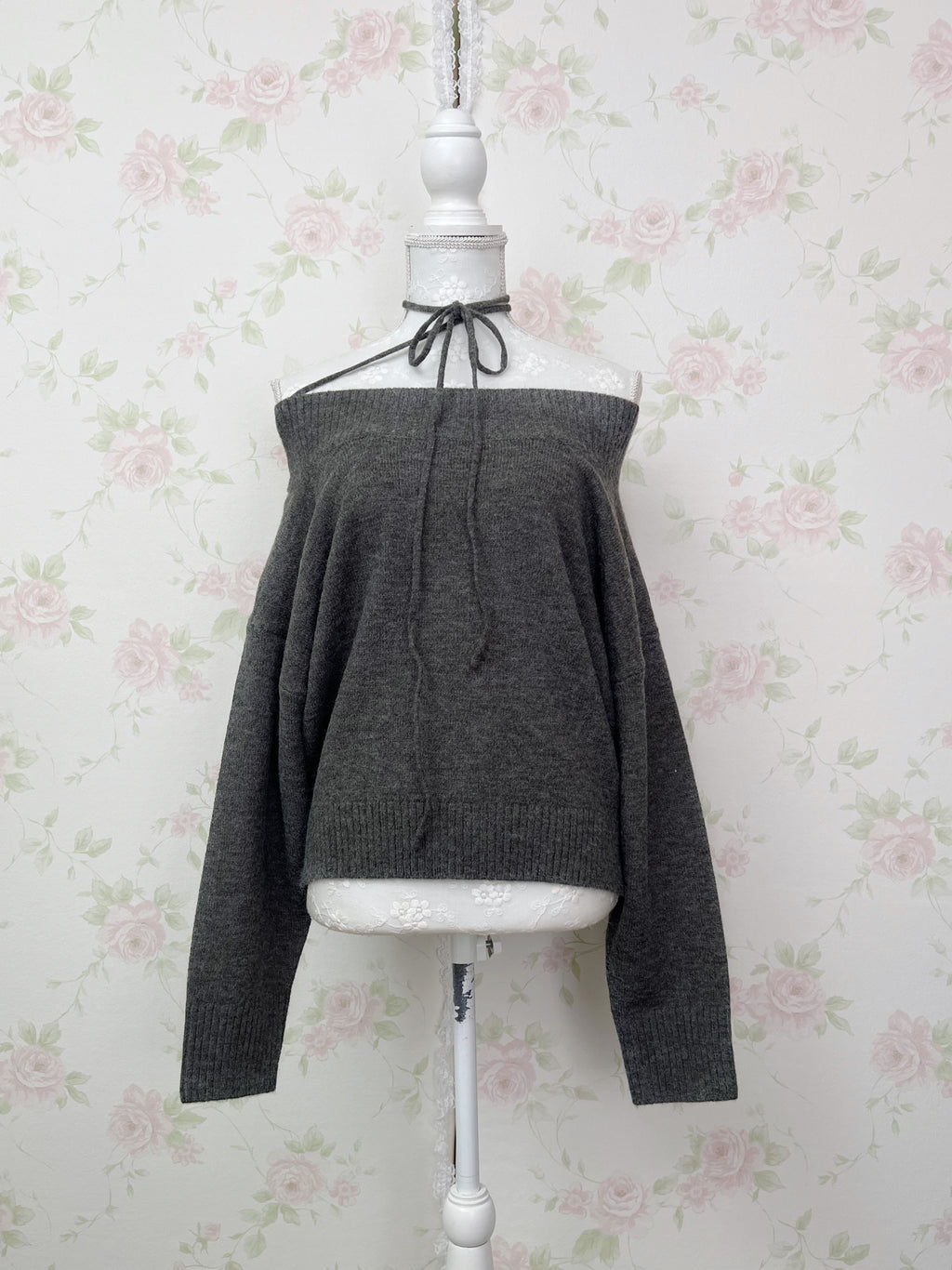 Choker Off Soulder Sweater (Dark Gray)