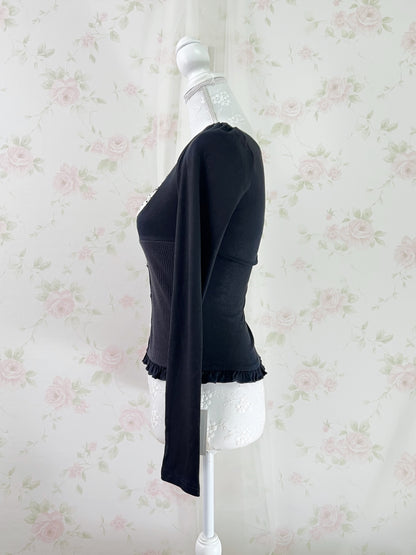GRL Polka Dot Milkmaid Top (Black)