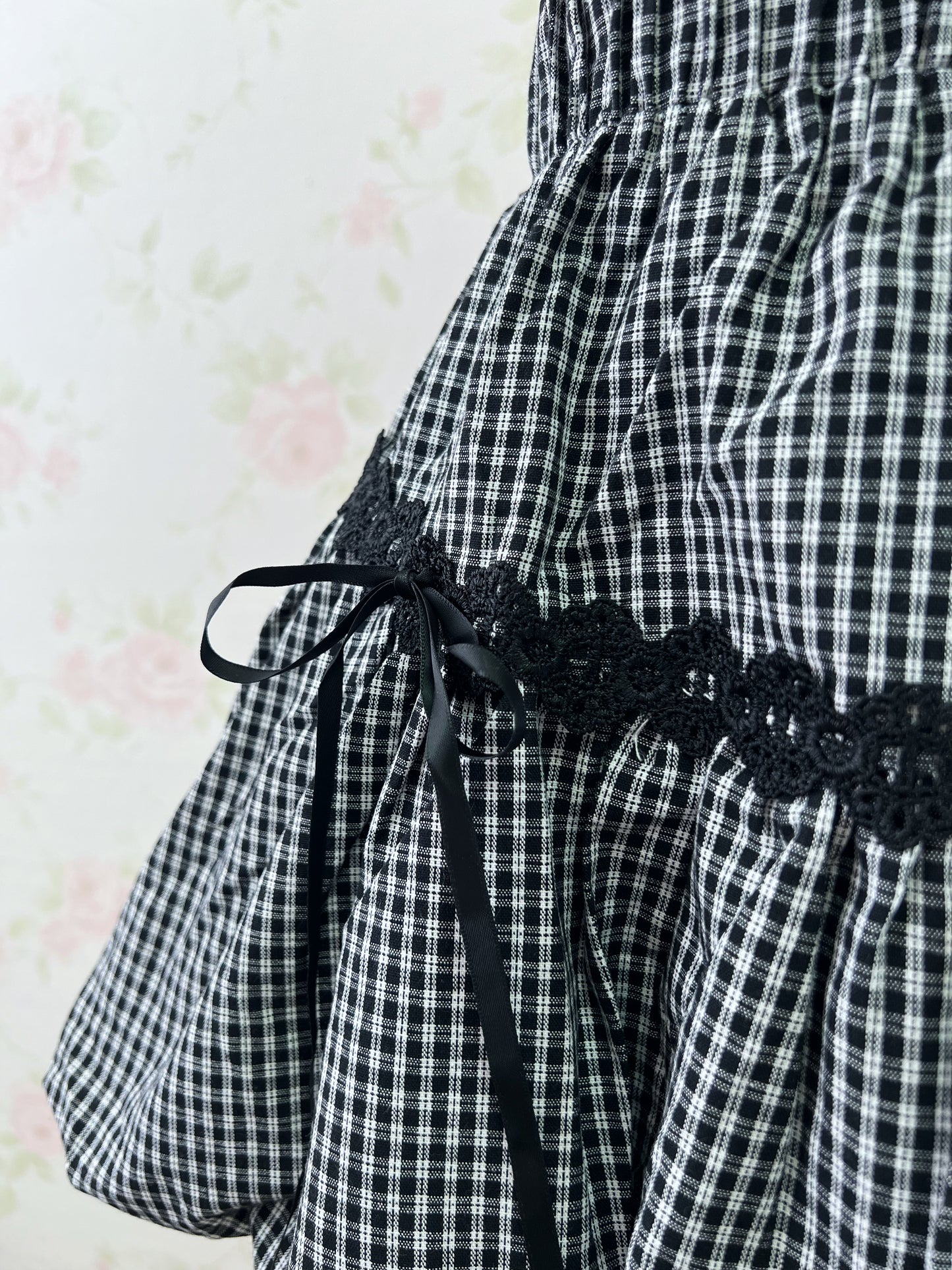 Clear Gingham Checked Cotton Balloon Skirt