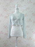 Floral Embroidery Ribbon Cardigan (Mint Blue)