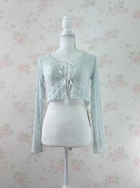 GRL Floral Embroidery Ribbon Cardigan (Mint Blue)