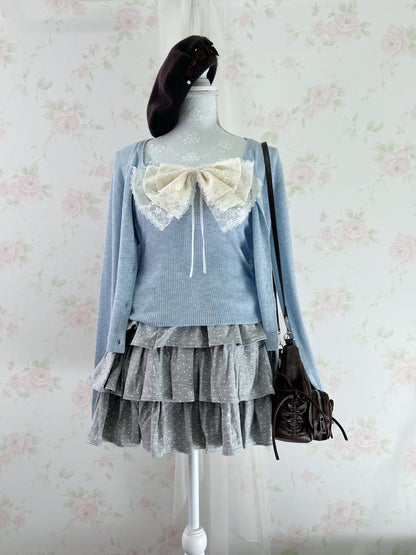 Polka Dot Tiered Skirt (Gray)