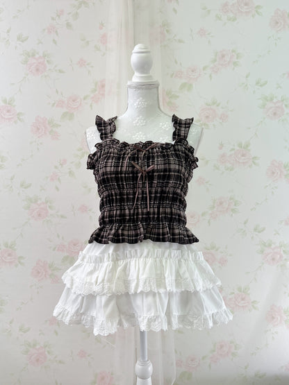 Olive des Olive Checked Double Bow Top (Strawberry Chocolate)