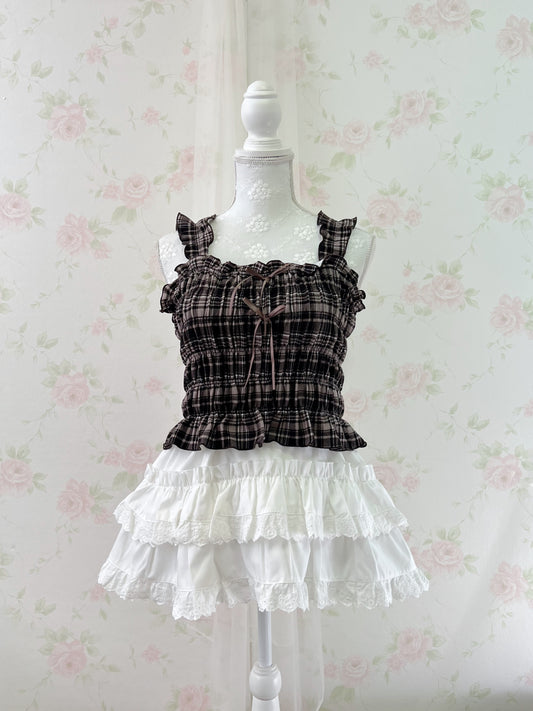 Olive des Olive Checked Double Bow Top (Strawberry Chocolate)
