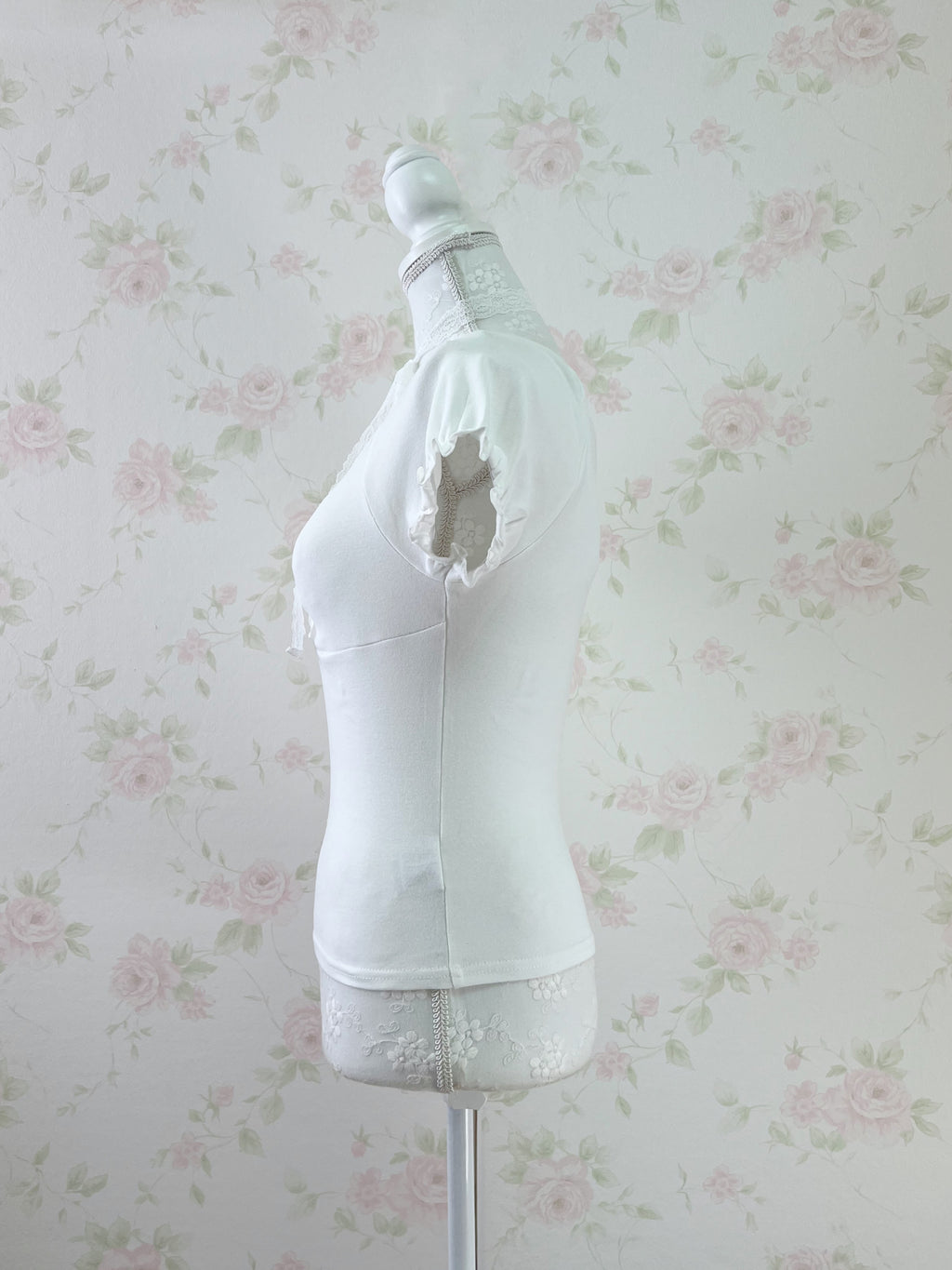 Lace Choker Girly Cotton T-Shirt  (White)