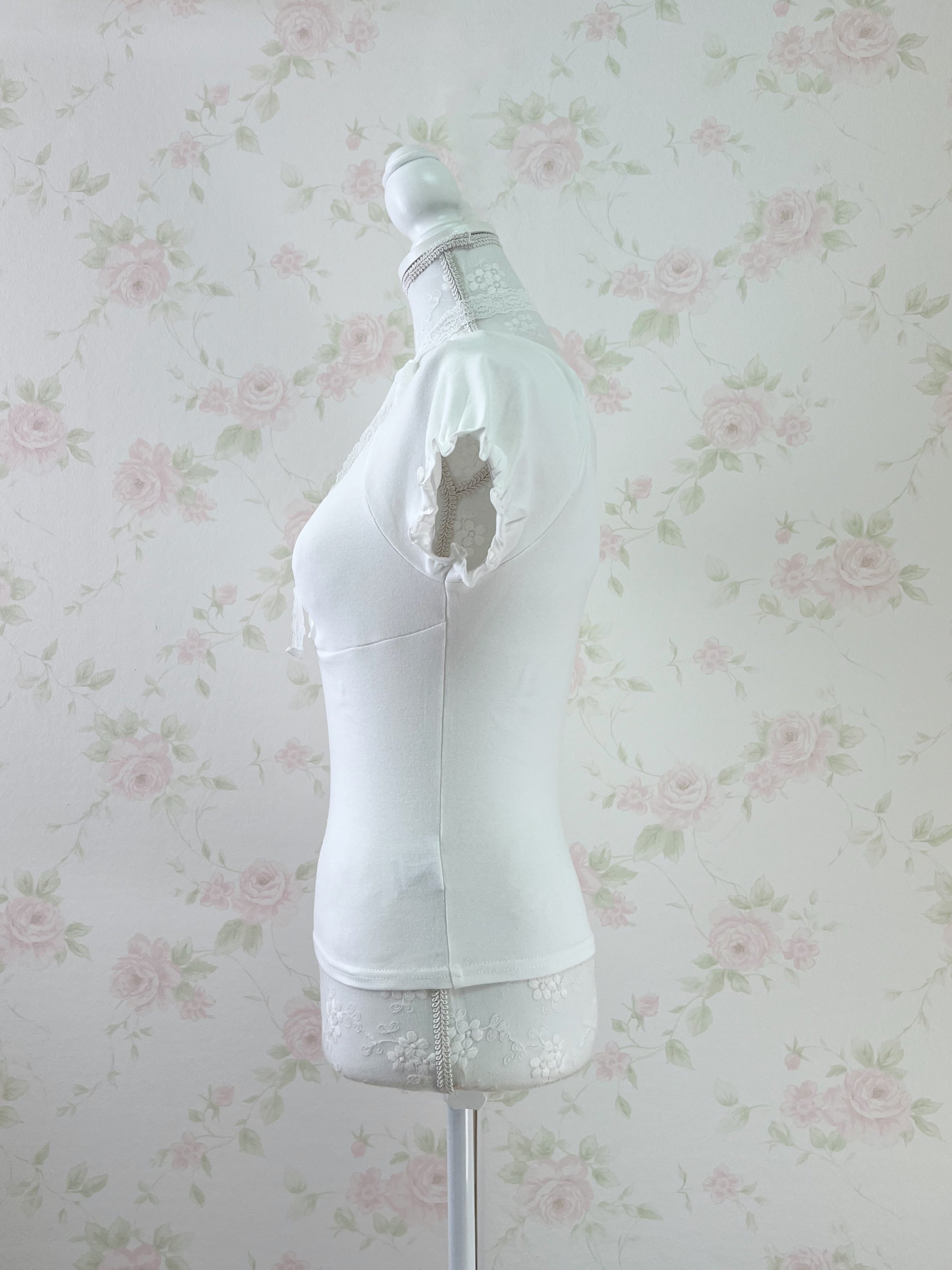 Lace Choker Girly Cotton T-Shirt  (White)