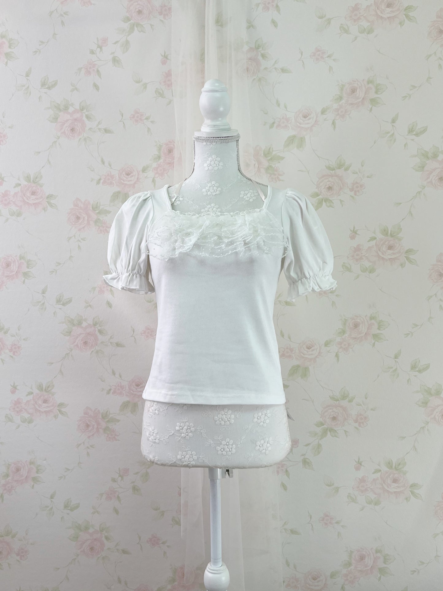evelyn Polka Dot Frill Girly Top (White)