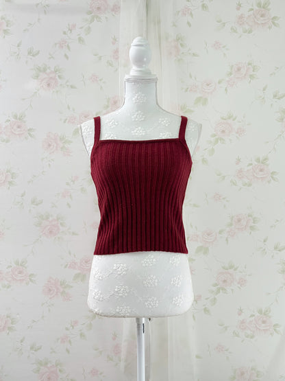 GRL Ruffled Hem Knitted Camisole Cardigan Set (Strawberry Red)