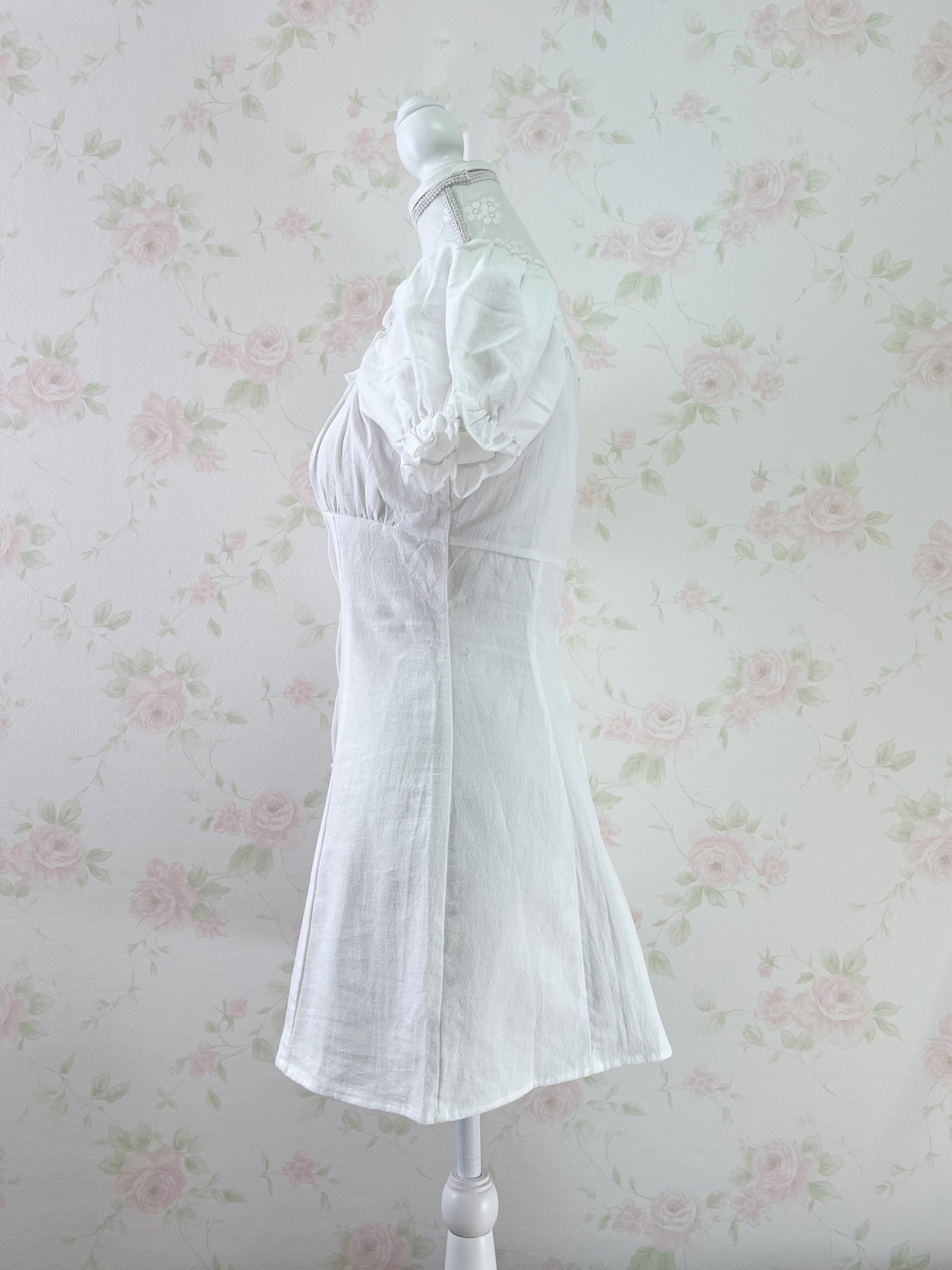 GRL Puff Sleeved Pencil Cotton Dress (White)