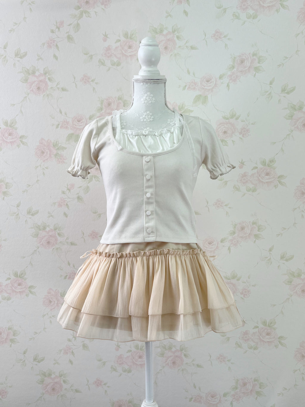 Milk Maid Organdy Bow Top (Beige)