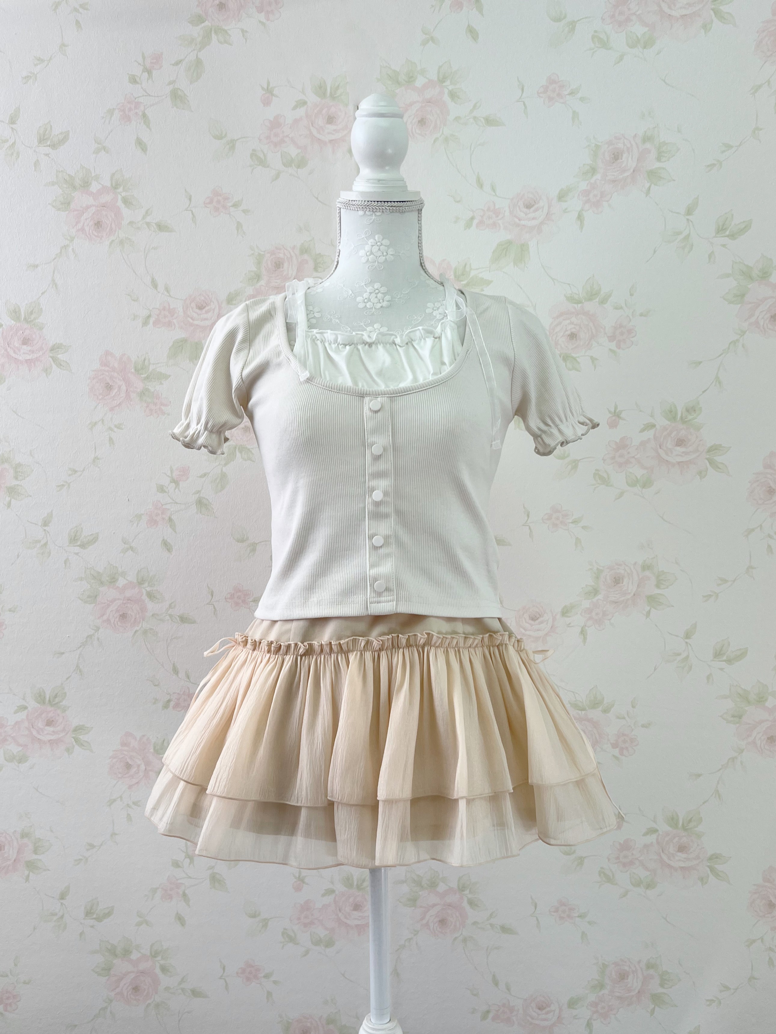 Milk Maid Organdy Bow Top (Beige)