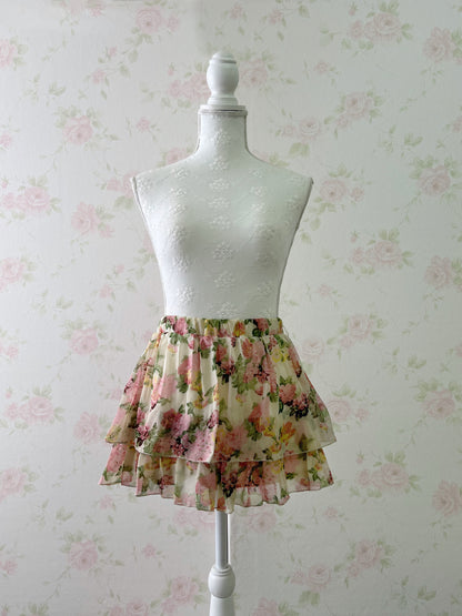 Gyaru Layered Floral Chiffon Skirt