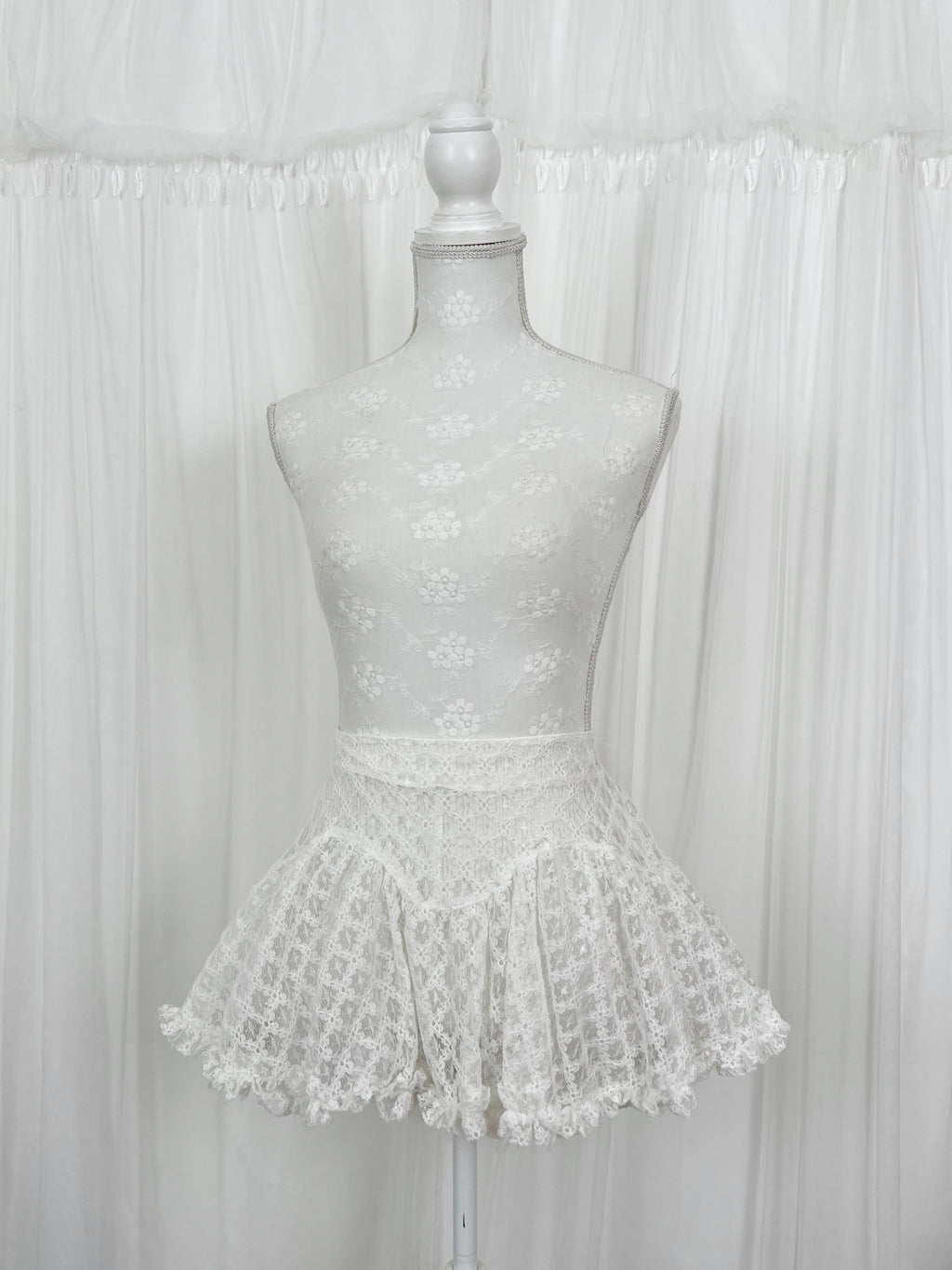 Princess Cotton Blend Lacy Mini Skirt (White)