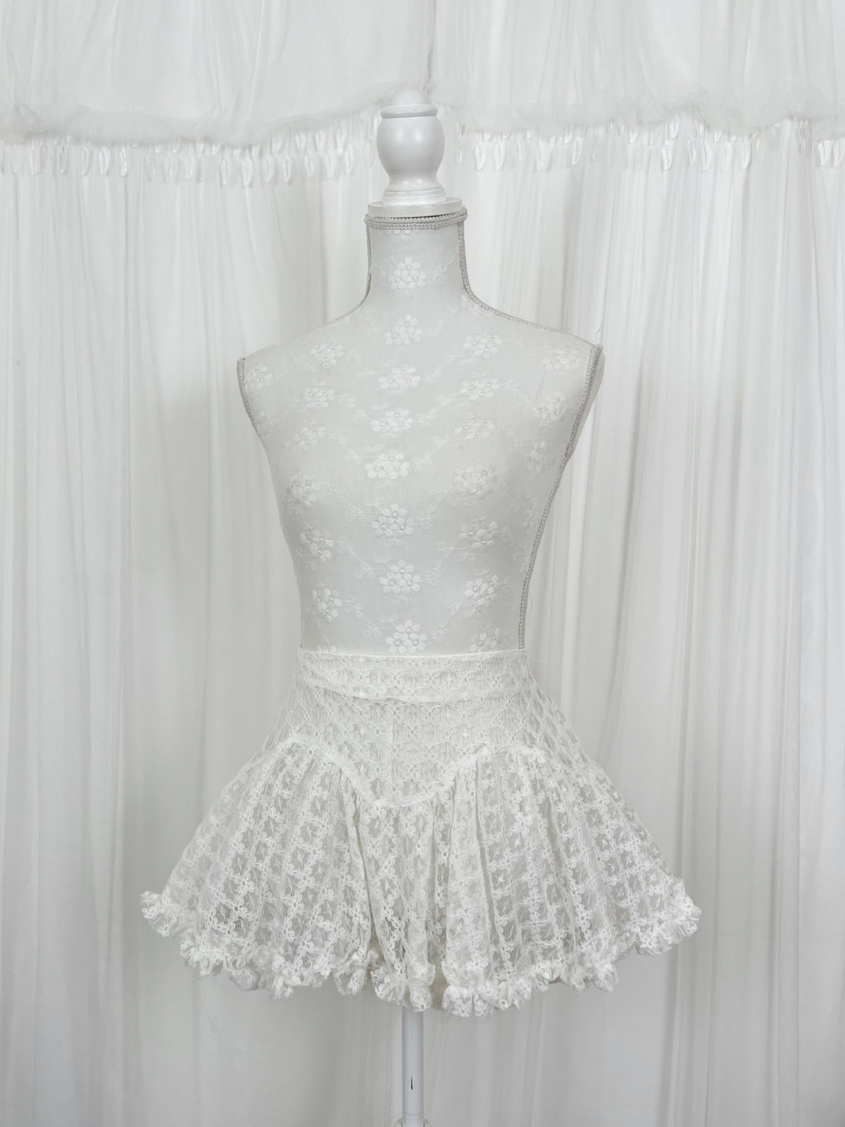 Princess Cotton Blend Lacy Mini Skirt (White)