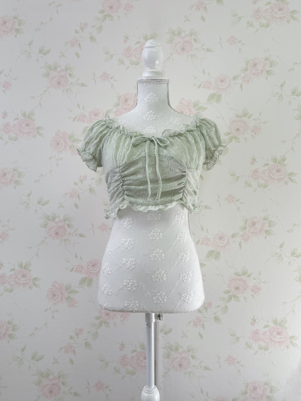 2 Way Shoulder Lacy Top (Mint Green)