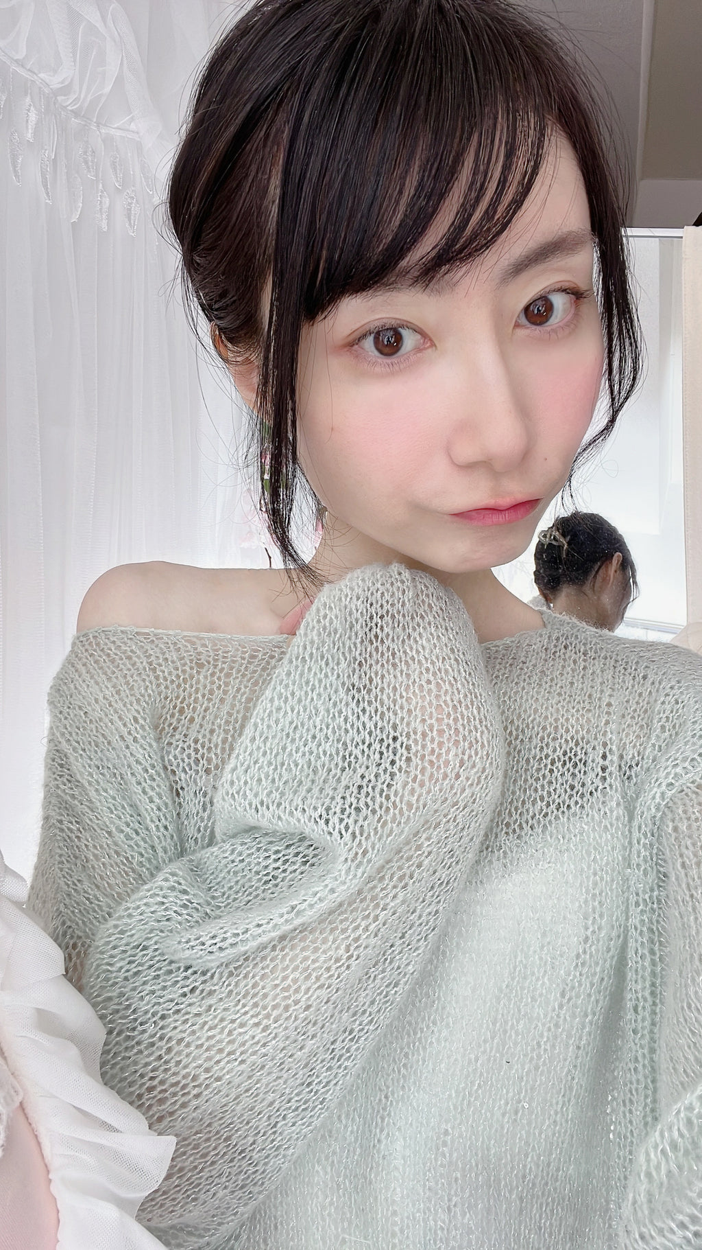 Side String Loose Sleeve Sweater (Mint green)