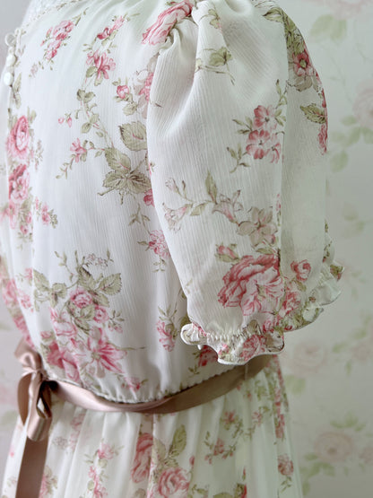 L’EST ROSE Princess Puff Sleeved Chiffon Dress (Ivory)