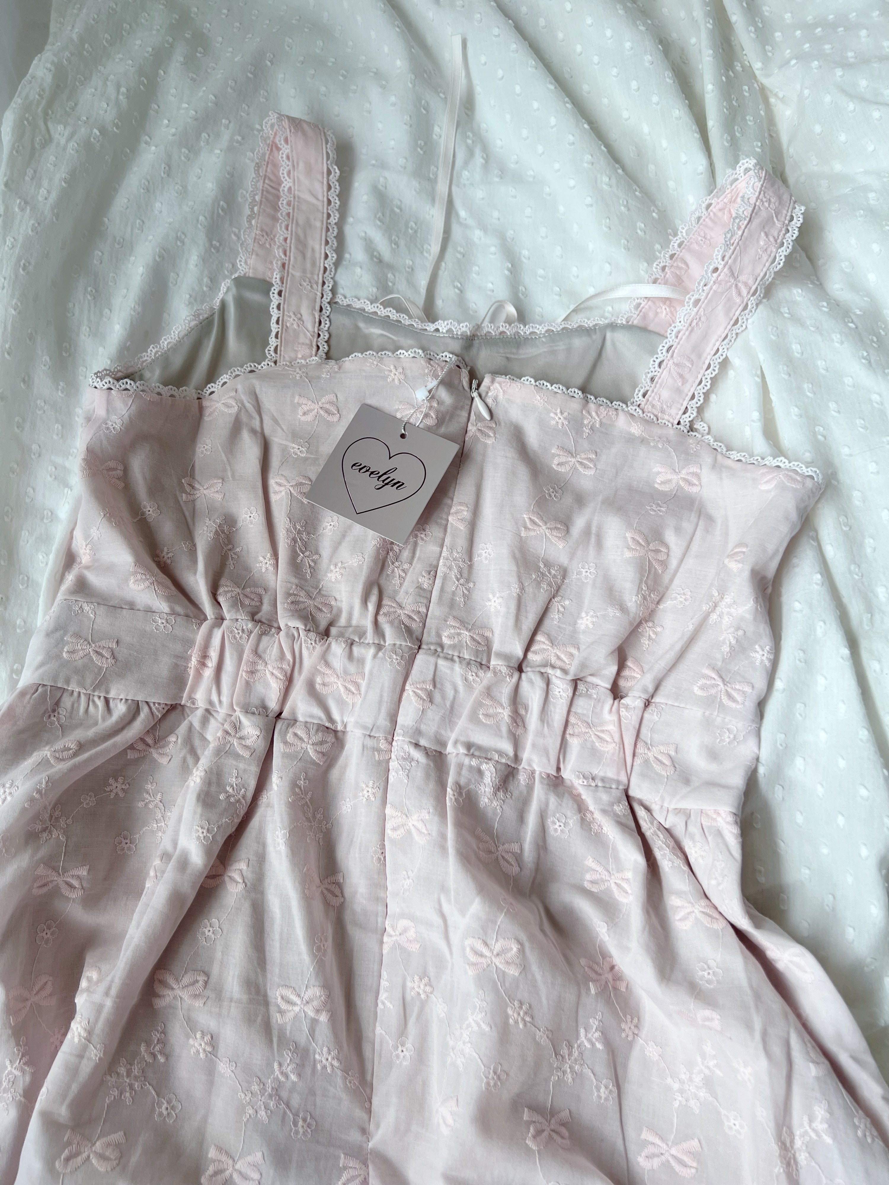 evelyn Ribbon Patterned Cotton Dress (Pink)