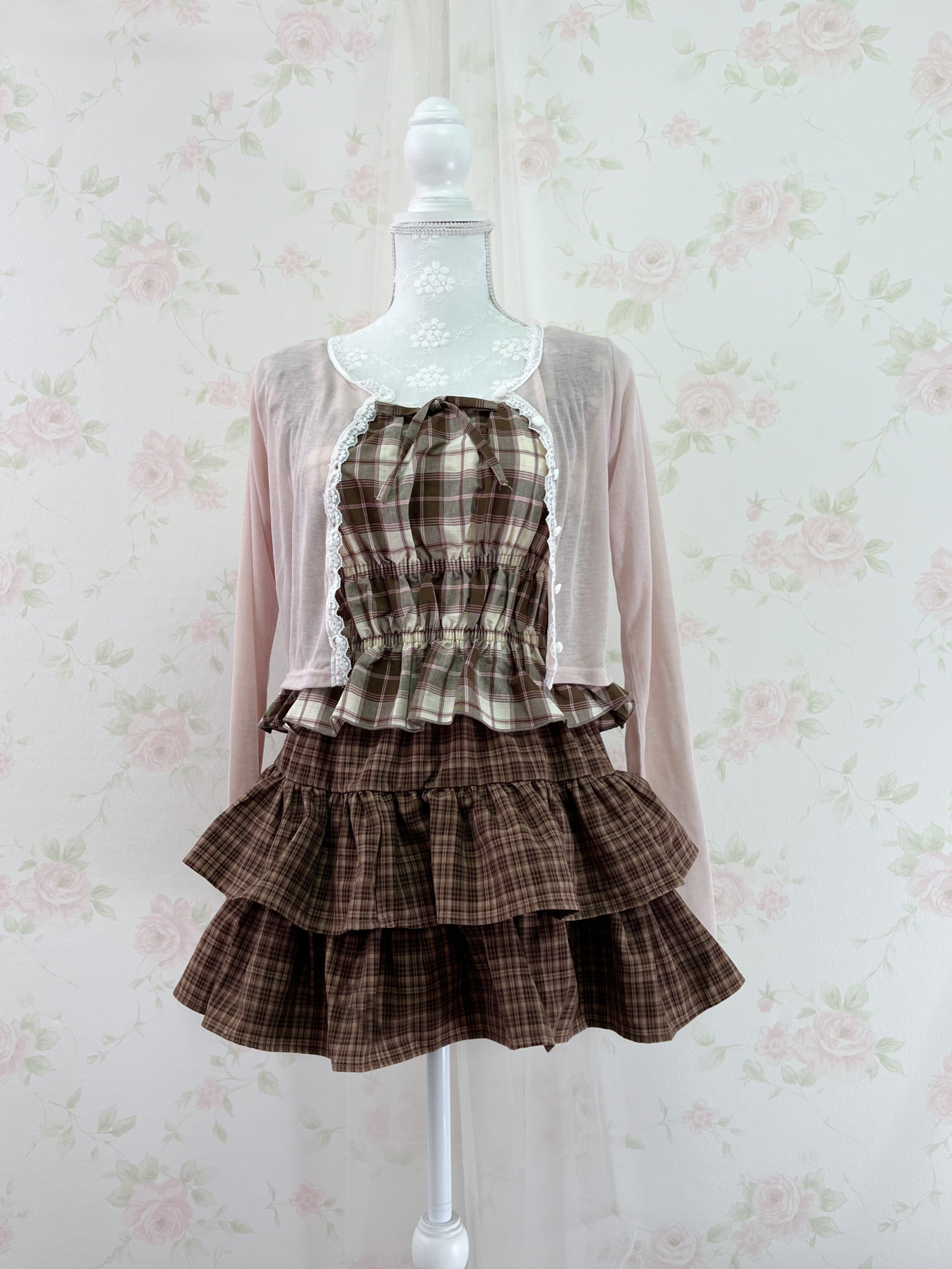 NICE CLAUP Lace Lined Cardigan (Pink)