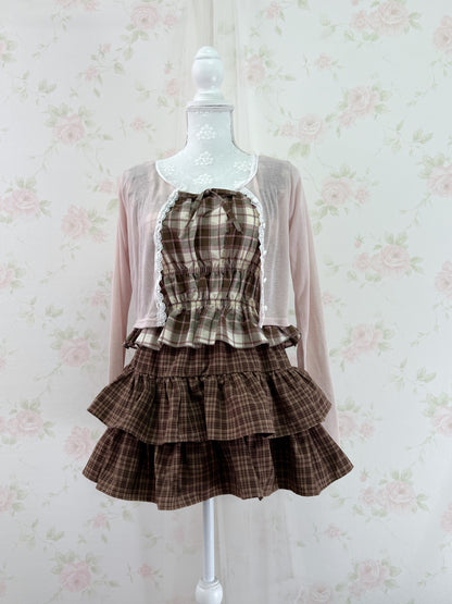 NICE CLAUP Lace Lined Cardigan (Pink)