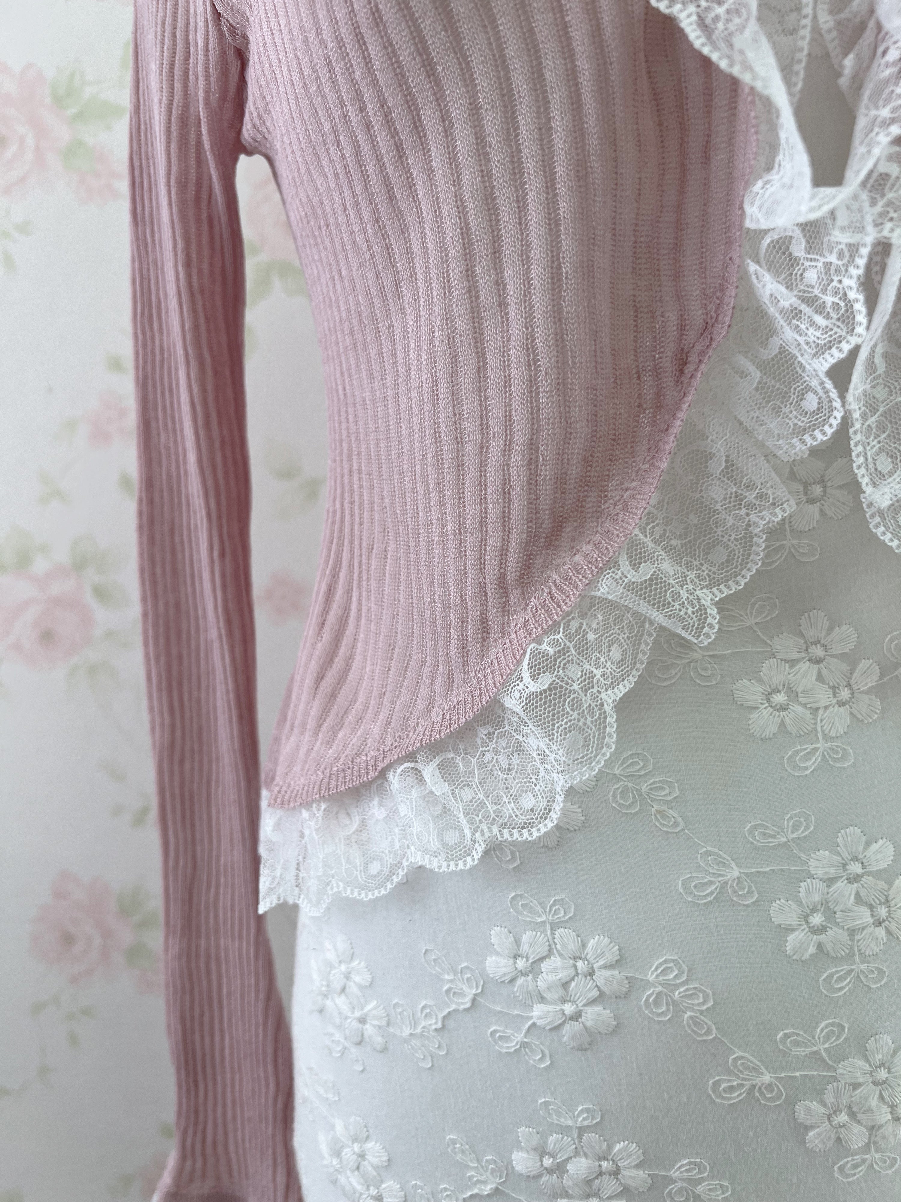 Lacy Lacy Princess Sleeve Cardigan (Pink)