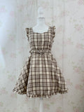 Honey Cinnamon Heart Buckle Belt Checked Dress