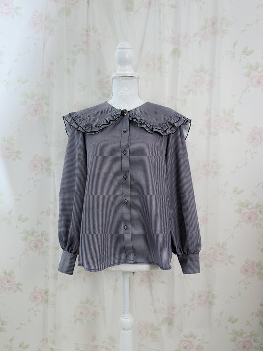 Dolly Ruffled Collar Checked Blouse (Black)