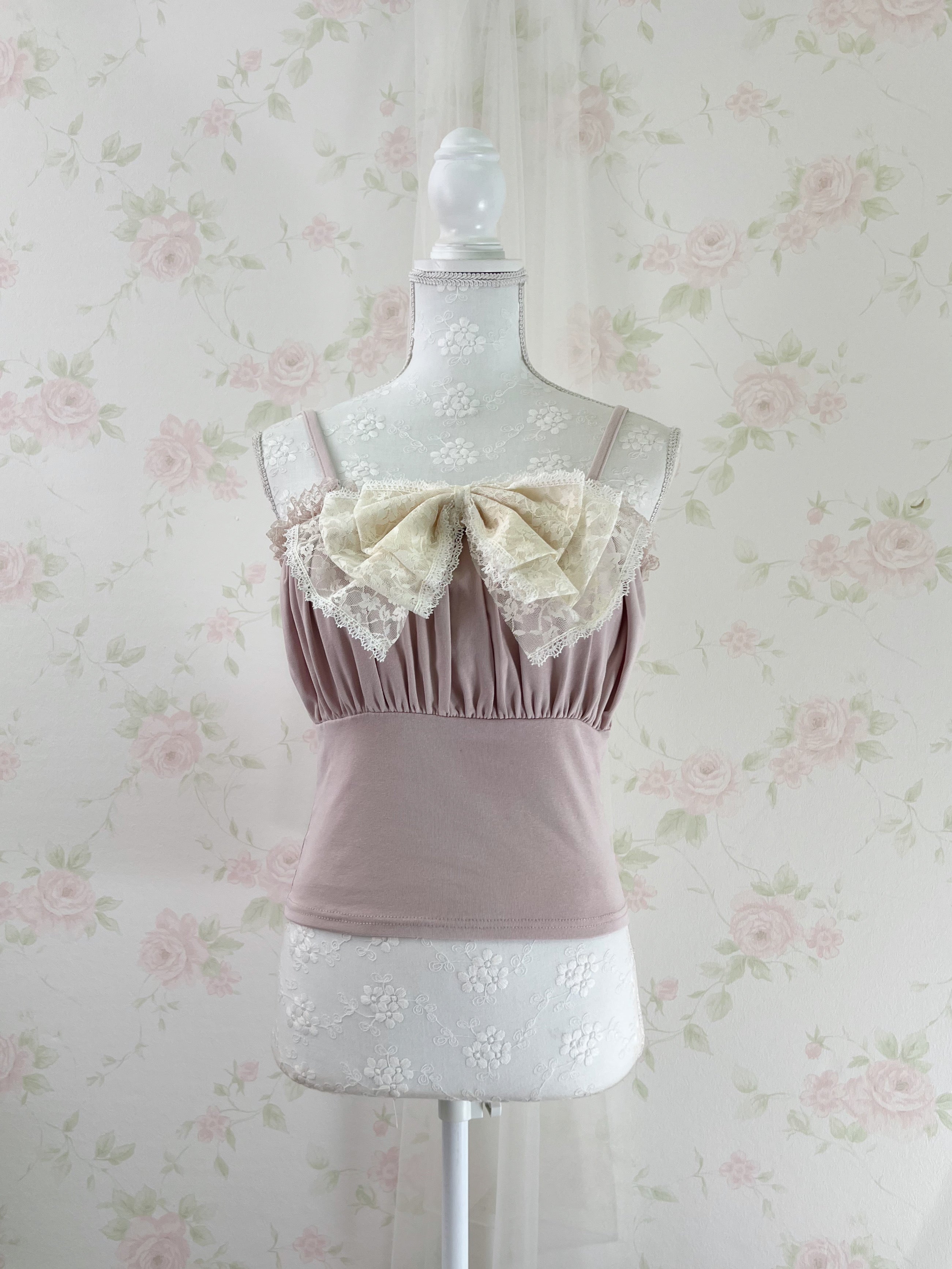 Dream Vision Gathered Petite Bow Camisole Top (Pink)