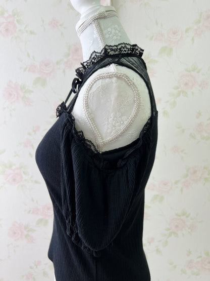Ank Rouge Off Shoulder Tulle Top (Black)
